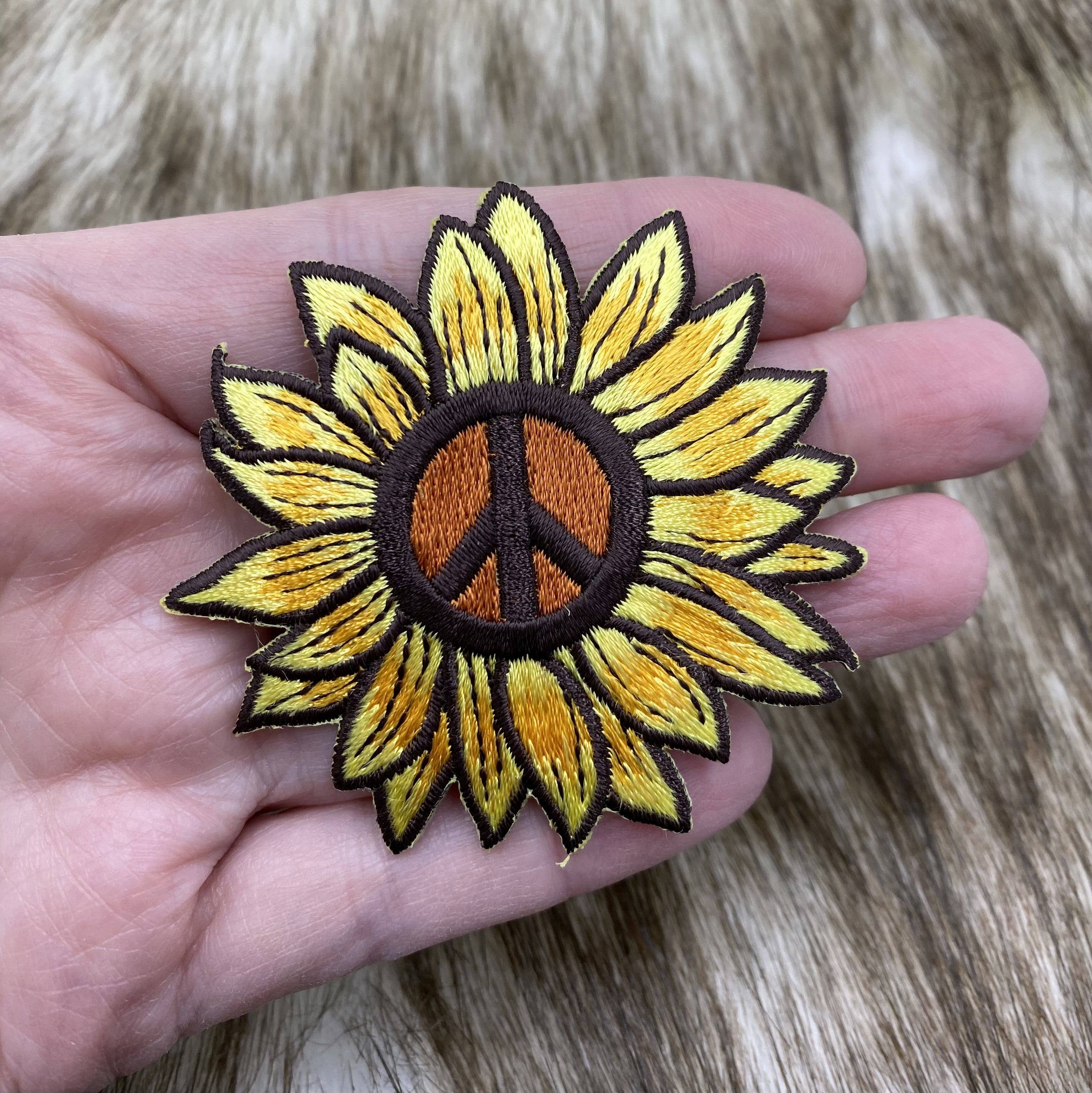 Wholesale Applique - Wholesale Patch - Sunflower Peace Sign, Flowers, Embroidered, Iron on Patch2