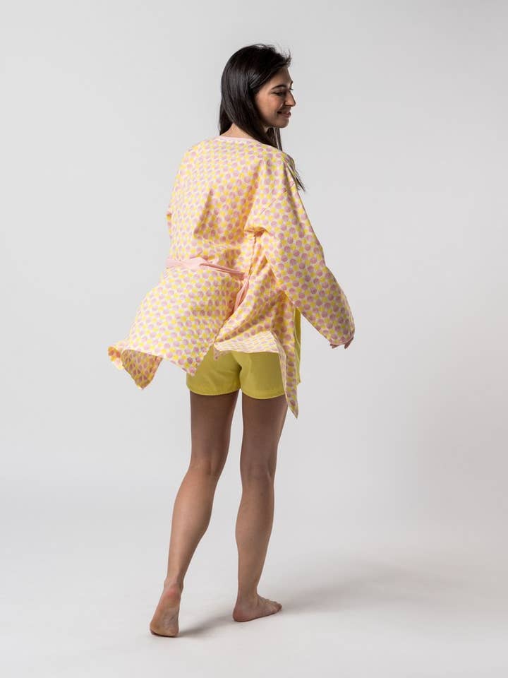 ORGANIC COTTON Kimono Fuji Pink Dots Rope FAIR TRADE PRODUCT for wholesale by Veraluna Sustainable Clothing