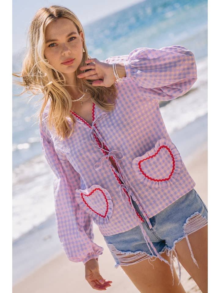 Oddi - Wholesale Blouse - Women's - Colorful Gingham Front Tie Blouse 6