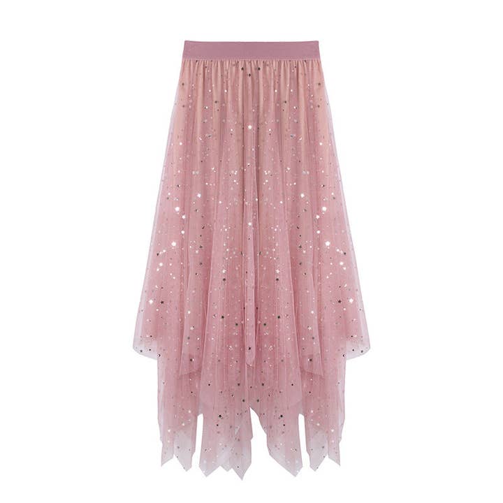 SALINA TRADING INC - Wholesale Skirt – Women’s - Women Fashion Irregular Star Sequin Mesh Skirt1