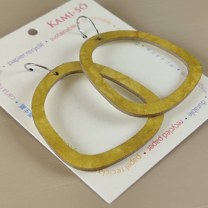 Kami-so - Wholesale Dangle earrings - Square Recycled Paper Earrings - Gold Crinkle