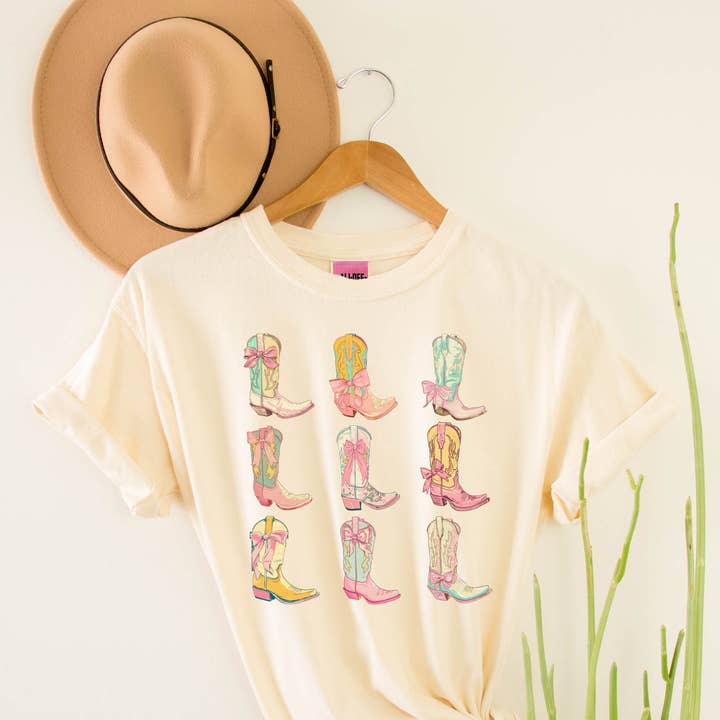 Cowgirly Boots Graphic Tee - Vintage White for wholesale by Ali Dee