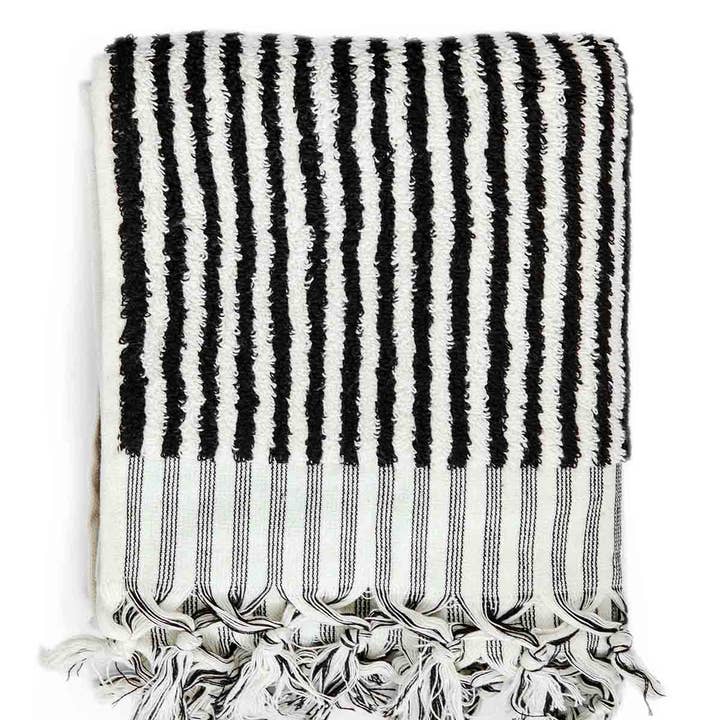 Zwart-witte streep Albatross gestreepte handdoek - zwart+wit voor groothandel op Faire0