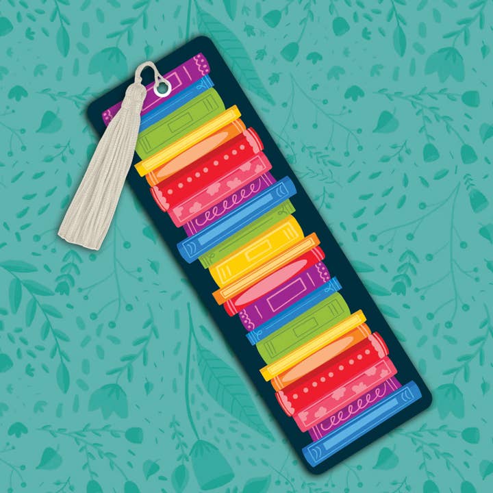 Rainbow Book Stack Bookmark for wholesale by Hyperbole Studio