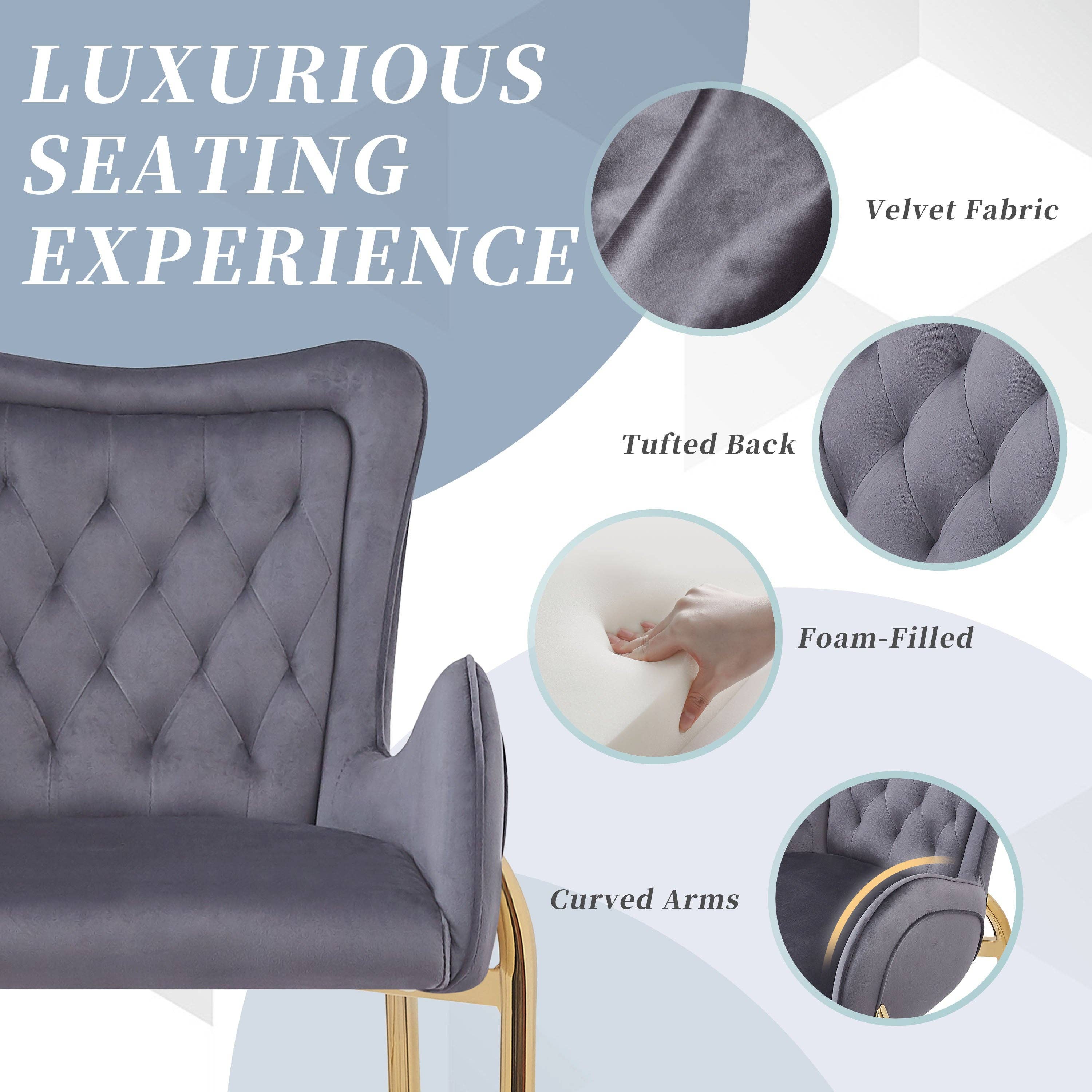 39F Inc. - Wholesale Stool - 28.75in Gray Velvet Counter Stools with Gold Legs, 2pk5