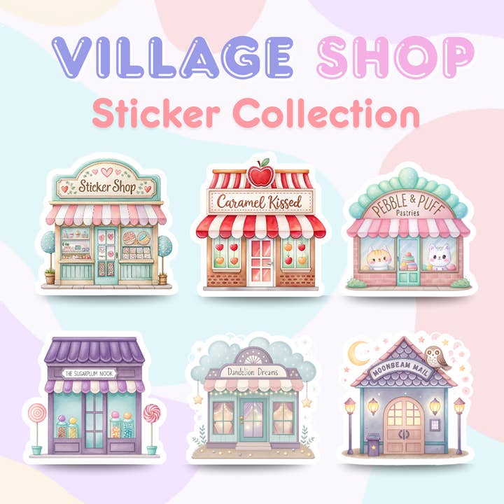 Village Shop-collectie | Glanzende vinylstickers voor wholesale door Le Paperie Co