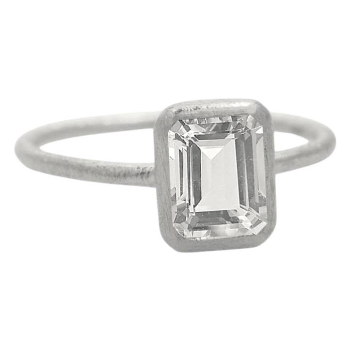Rectangle White Topaz April Sterling Silver Birthstone Ring for wholesale by Saraswati Imports