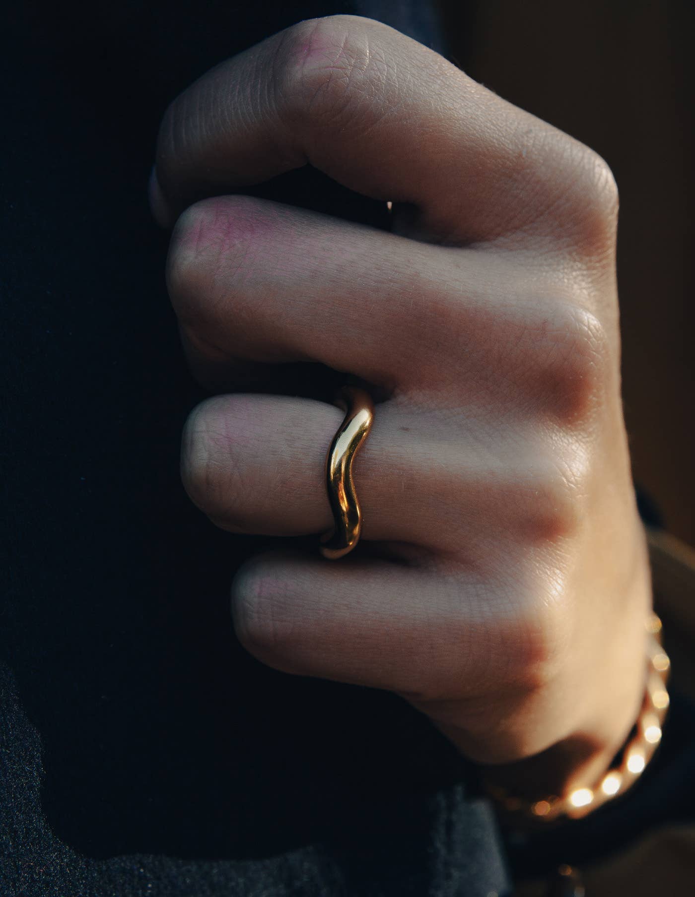 Nordic Muse - Wholesale Band/stacked ring - Gold Chunky Irregular Band Ring, Waterproof