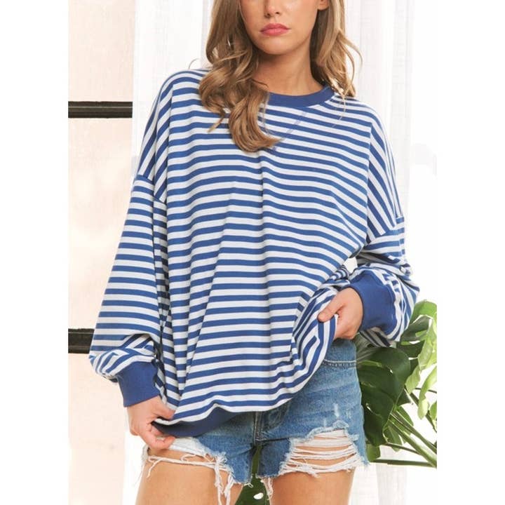 9907-2 EVERYDAY CLASSIC STRIPE LOOSE FIT PULLOVER TOP for wholesale by Coloring You