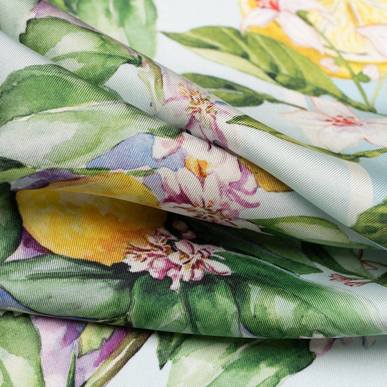 Elizabetta Made in Italy USA - Wholesale Scarf - Women's - Limoni Fioriti - Silk Foulard - Sky Blue5