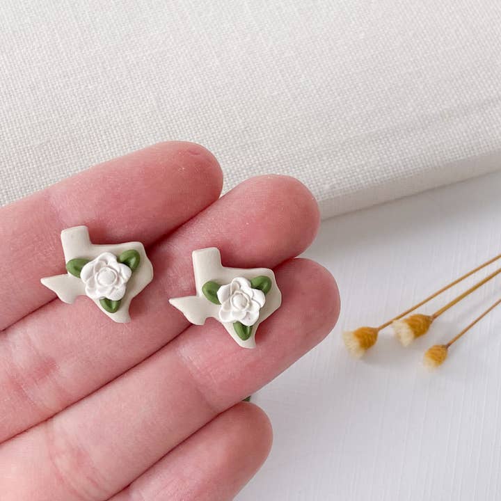Texas Magnolia Stud Earrings for wholesale by Crescent City Clay