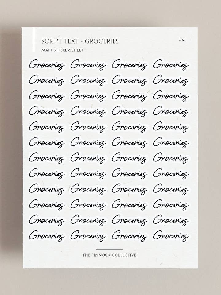 Groceries Script Text Sticker Sheet for wholesale by The Pinnock Collective