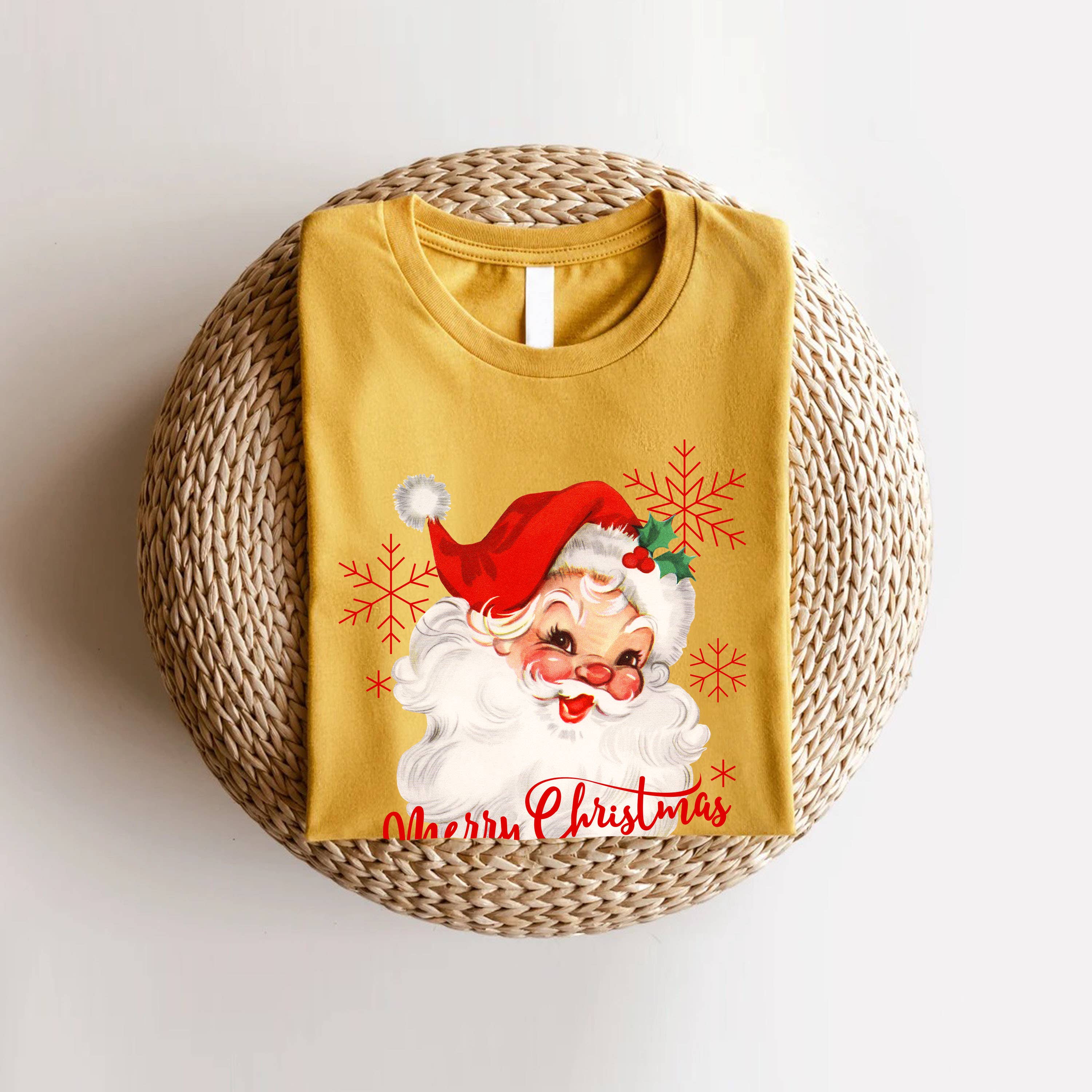 STARCHIS - Vente T-shirt sérigraphié – femme - Joyeux Noël, père Noël vintage, rouge3