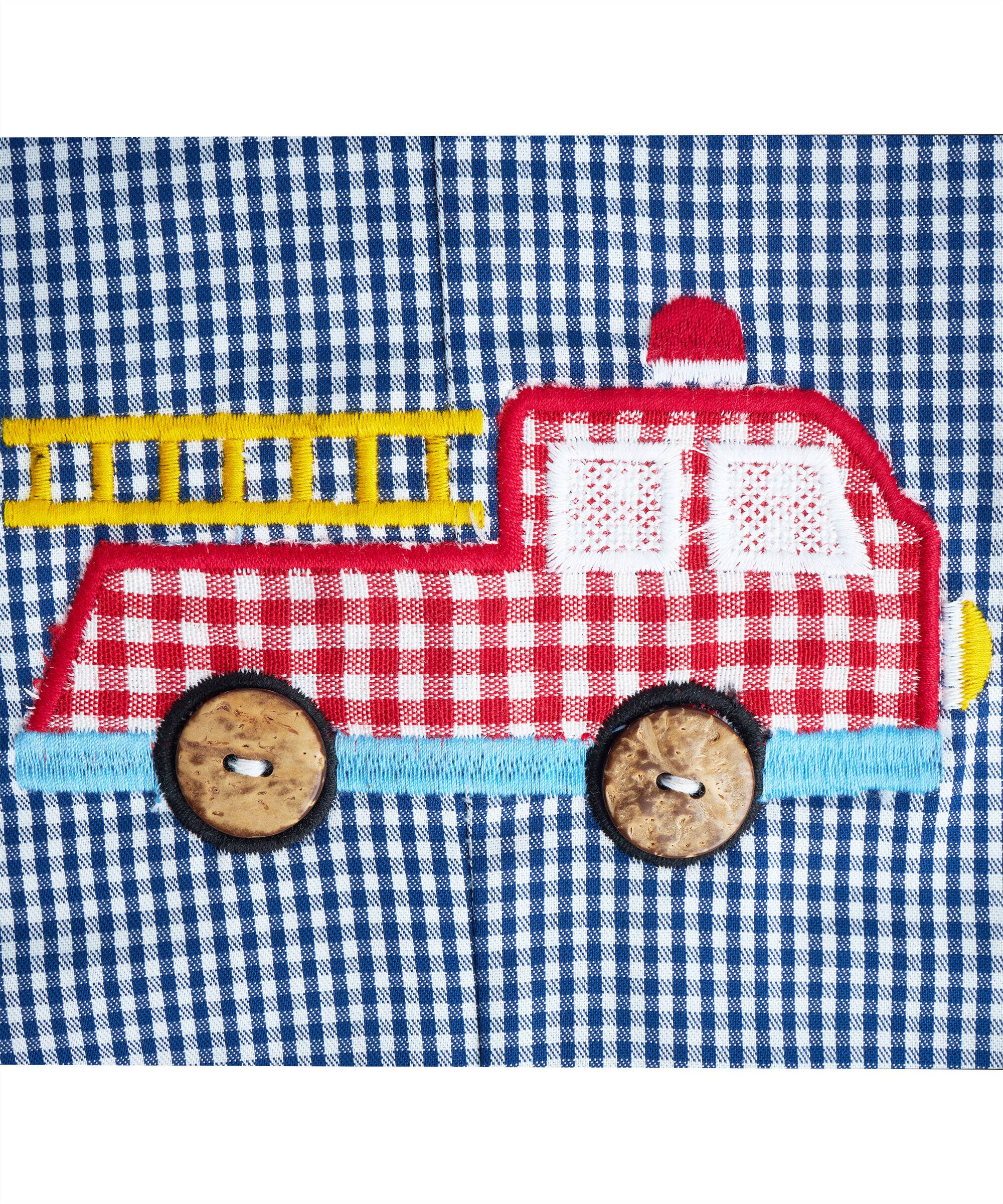 Smocked Bebe – wholesale Jumpsuit – Baby – Fire Truck Navy Gingham Jon Jons1