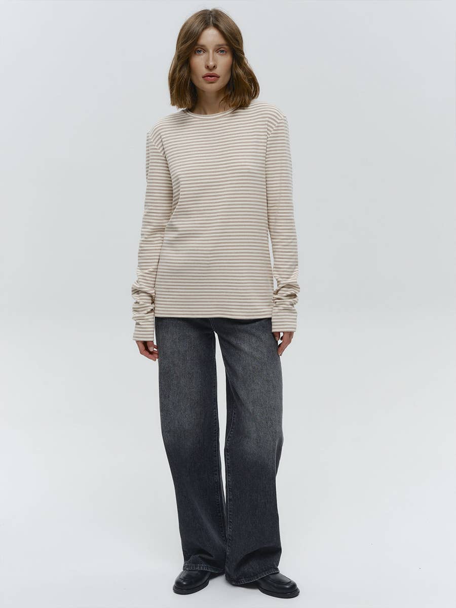 Hope & Sunshine - Vendita all'ingrosso Maglietta - Donna - Maglietta a maniche lunghe aderente in cotone a righe11