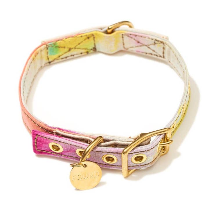 Håndfarvet flerfarvet bomulds lærred kat- og hundehalsbånd for engroshandel hos Found My Animal