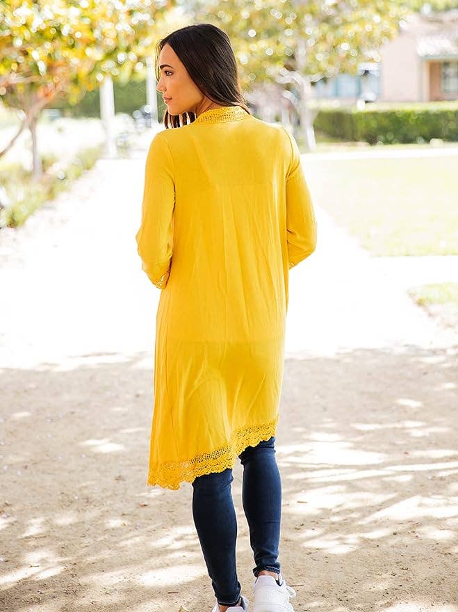 Tickled Teal - Wholesale Cardigan - Women's - 3/4 Sleeve Lace Trim Cardigan12