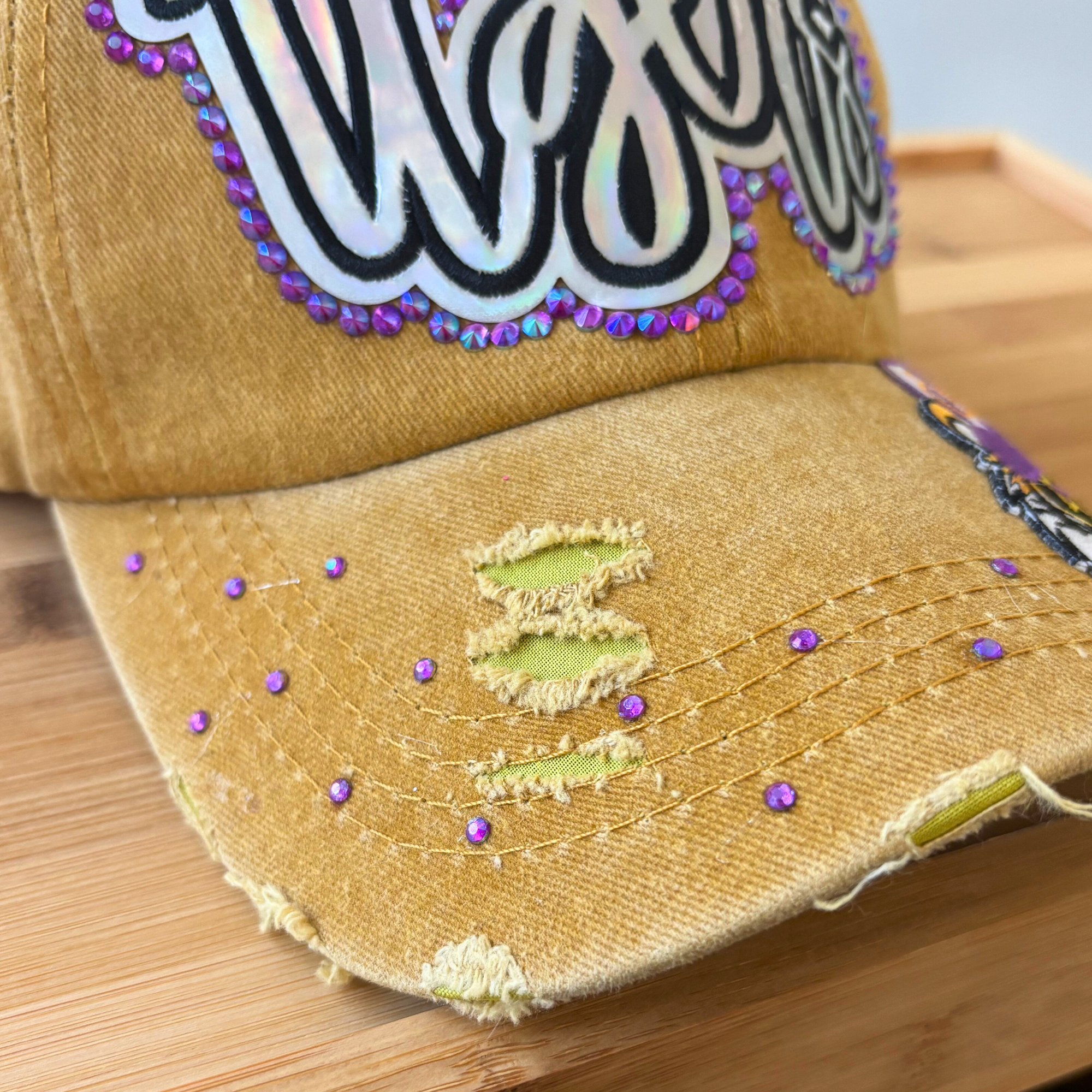 Page and Riggs Designs, LLC - Wholesale Baseball Cap - Women's - Tigers Game Day Hat – Mustard with Bling & Mascot Patch4