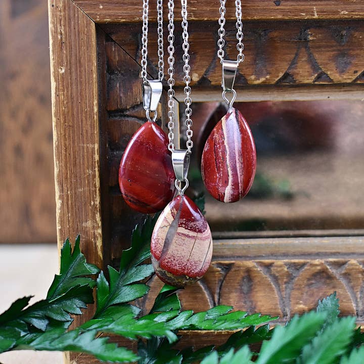 Silver Red Jasper Teardrop Necklace for wholesale by Ewelina Pas Jewelry