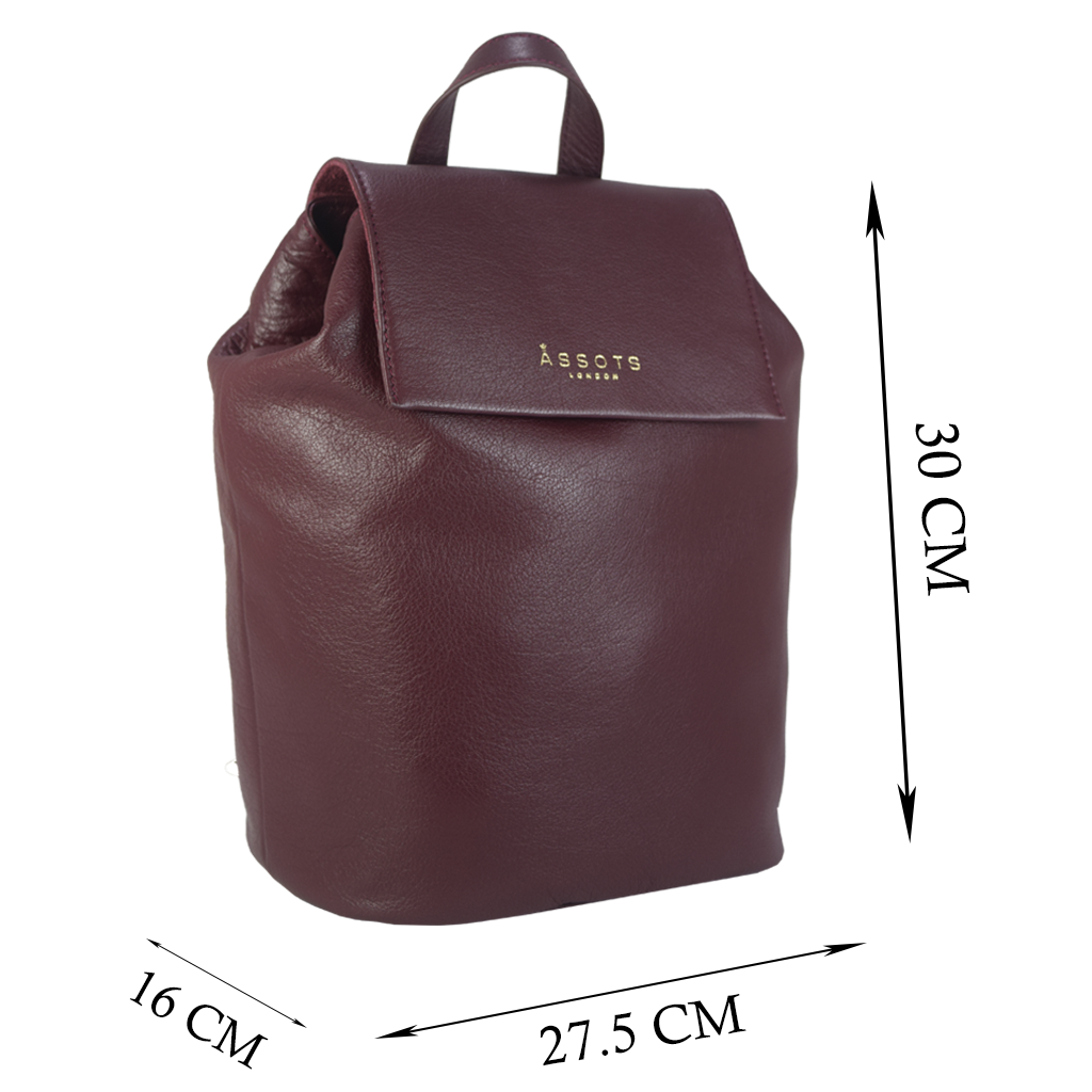 Assots London - Wholesale Backpack - Women's - 'JERMYN' Classic Burgundy Full Grain Leather Flap-over Bac3