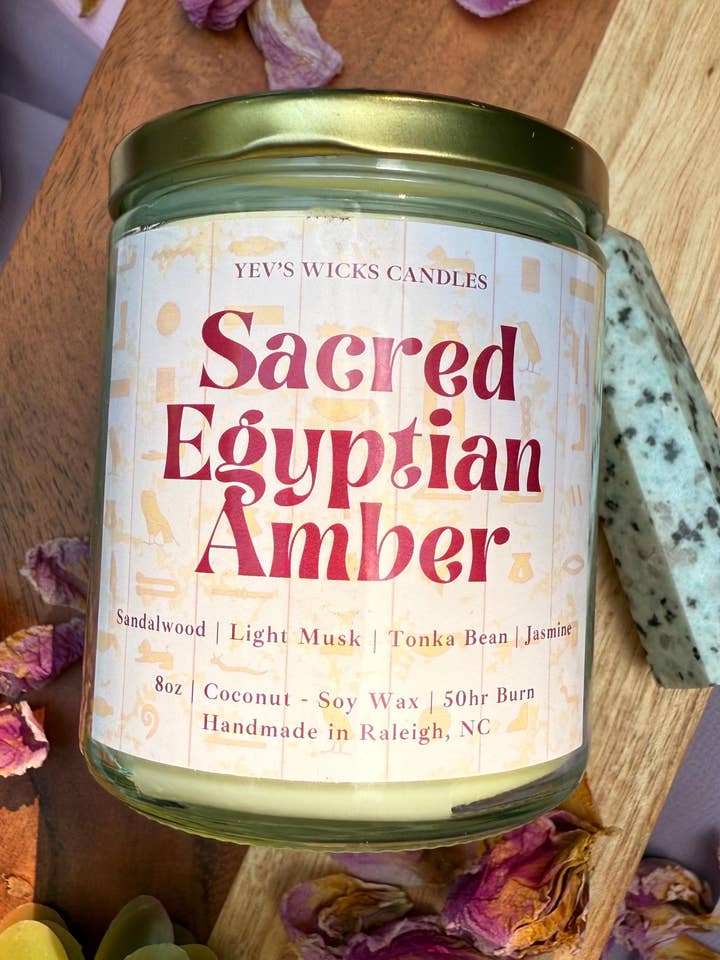 Egyptian Amber Coconut-Soy Wax Candle with Crystals for wholesale by Yev's Wicks