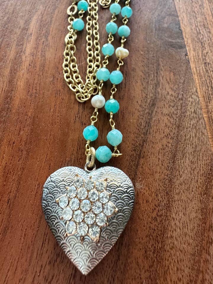 Turquoise Heart Locket Necklace for wholesale by Loulu Designs