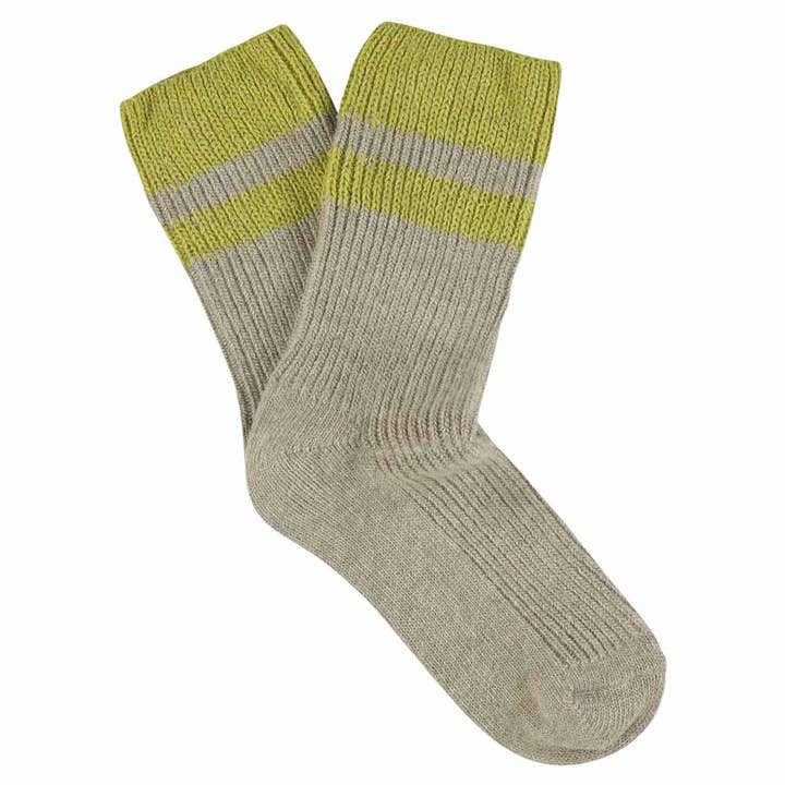 ESCUYER - Wholesale Socks - Women's - Women Cashmere Stripes Socks - Beige / Green0