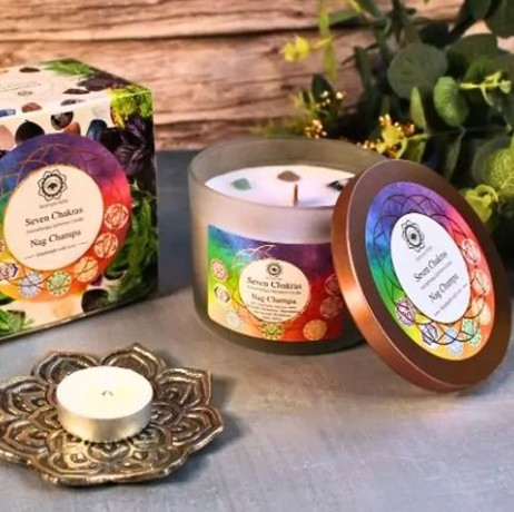 Ethike.eu - Wholesale Jar/Filled Candle - 7 Chakras - Nag Champa Semiprecious Stone Candle2