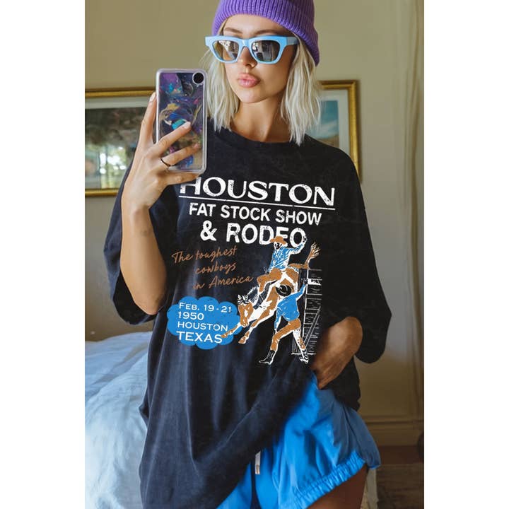 HOUSTON FAT STOCK SHOW OVERSIZED MINERAL GRAPHIC TEE for wholesale by HRTandLUV