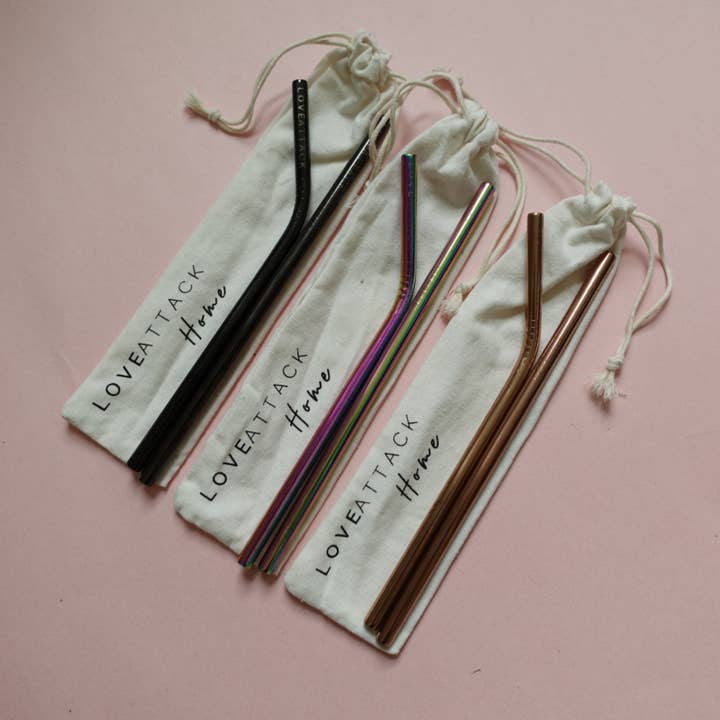 Love Attack - Wholesale Drinking Straw - 2pk Reusable Stainless Steel Drinking Straws - Colourful