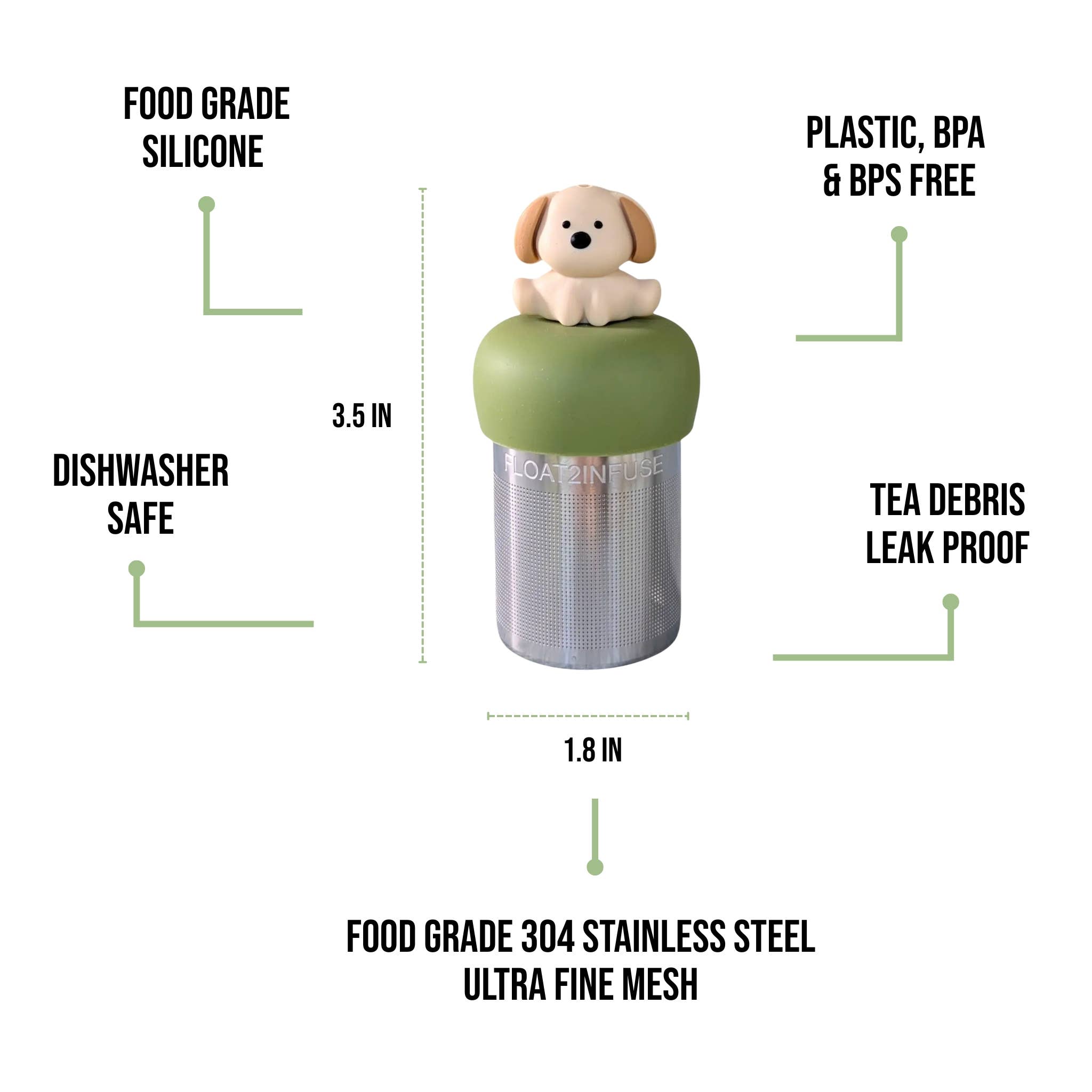 Float2infuse Tea Infuser - Wholesale Tea Strainer/Infuser - Beige Dog | Floating Tea Steeper | Green Base | Beige1