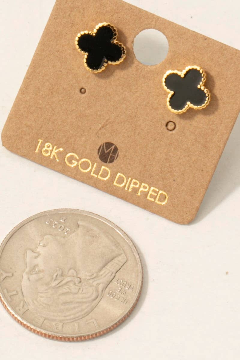 Fame Accessories - Wholesale Stud/Post Earrings - Gold Dipped Epoxy Clover Stud Earrings2