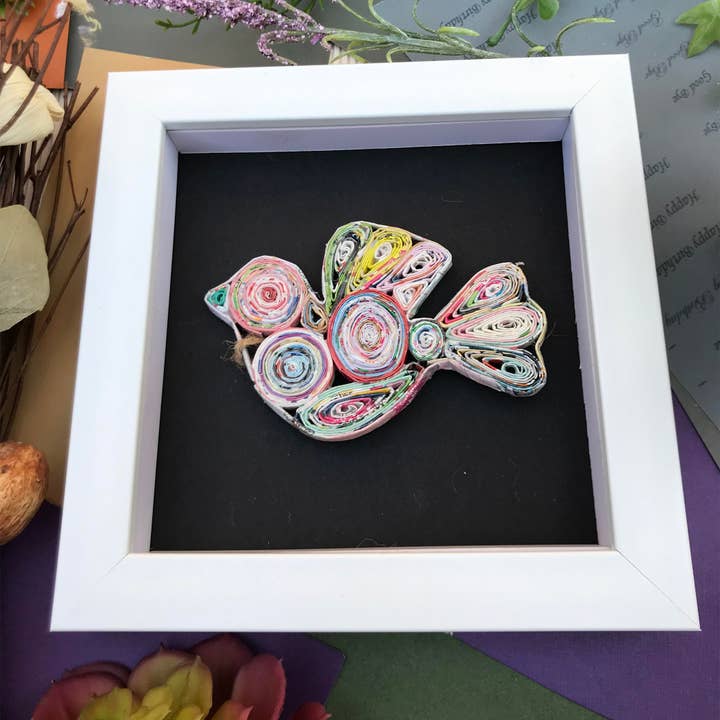 Loving Nature - Wholesale Wall Accent - Shadow Box Dove Ornament Handmade from Recycled Magazine5