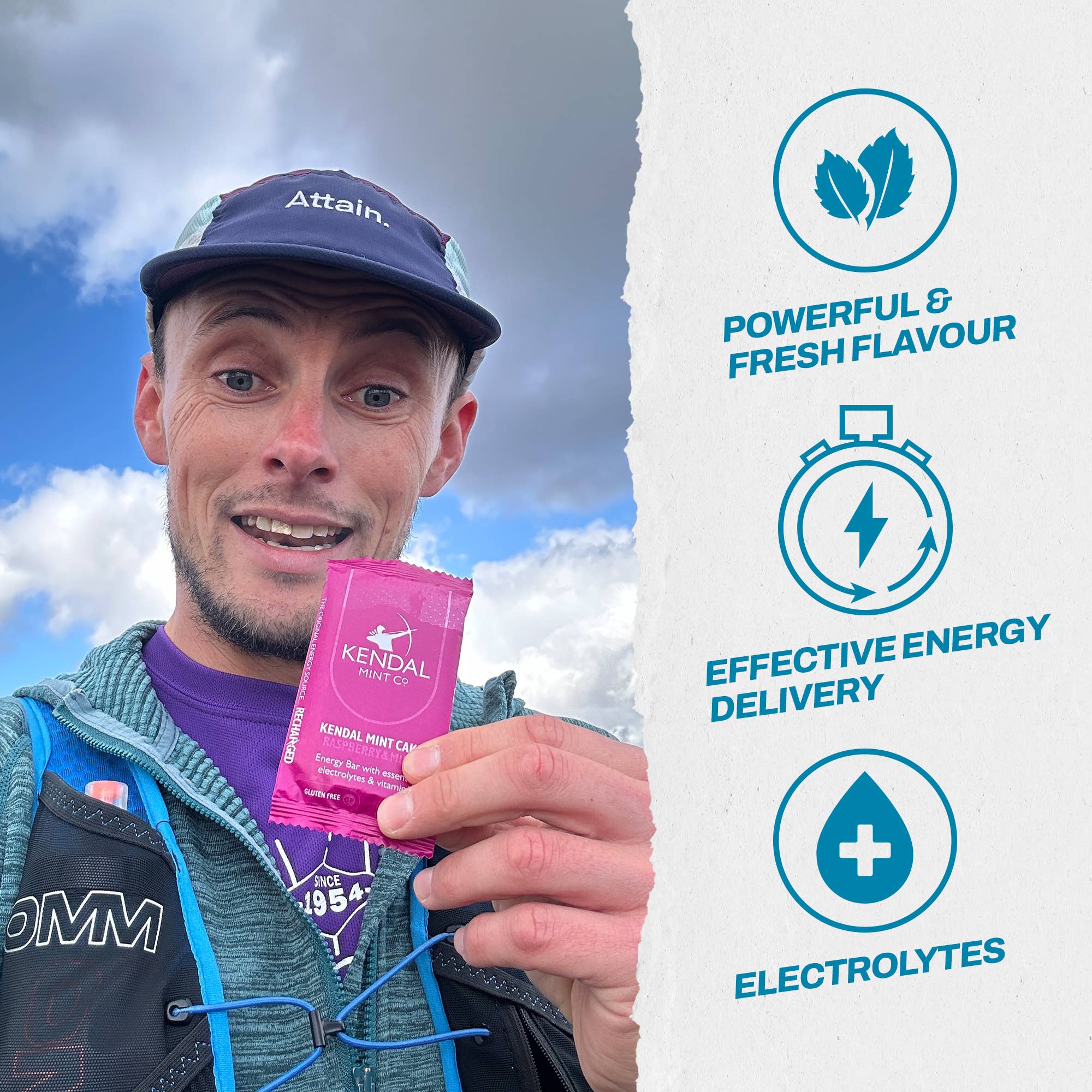 Kendal Mint Co® – wholesale Snack bar – KMC NRG BAR Kendal Mint Cake Pocket-sized Energy Bar - Raspberry & Mint4