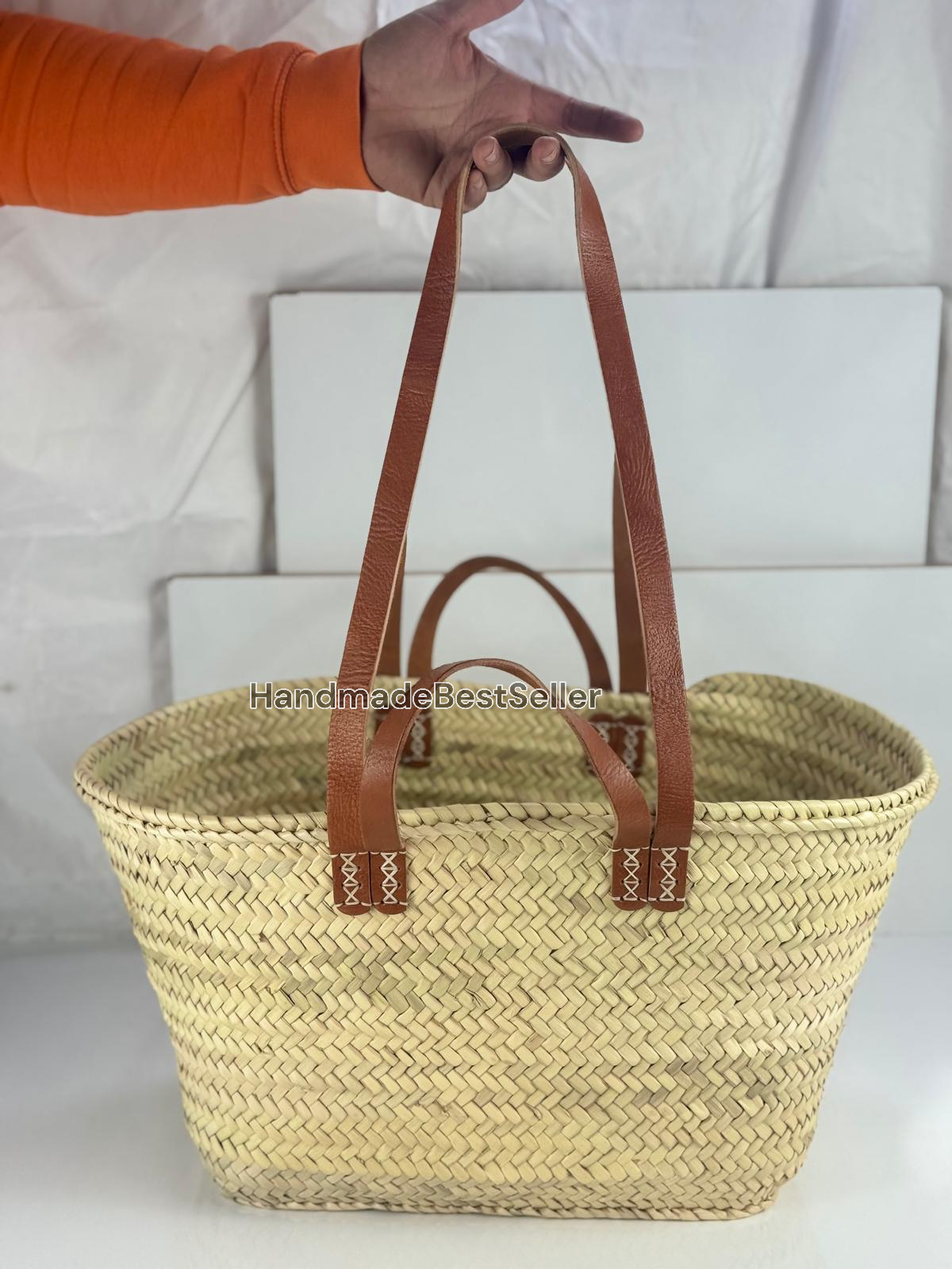 HandmadeBestSeller - Wholesale Basket - Handmade Square Straw Basket with Leather Handles15