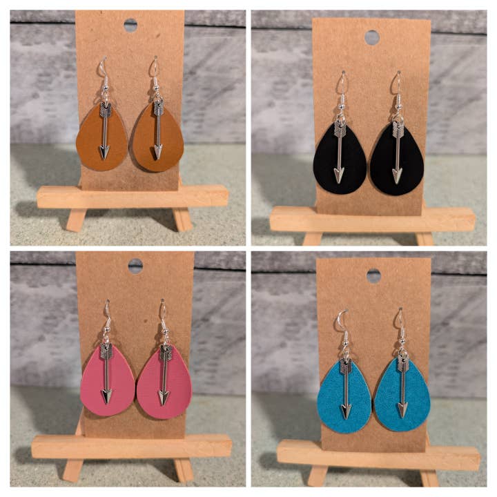 Arrow Charm Leather Earrings for wholesale by Tiger Mountain Leatherworks