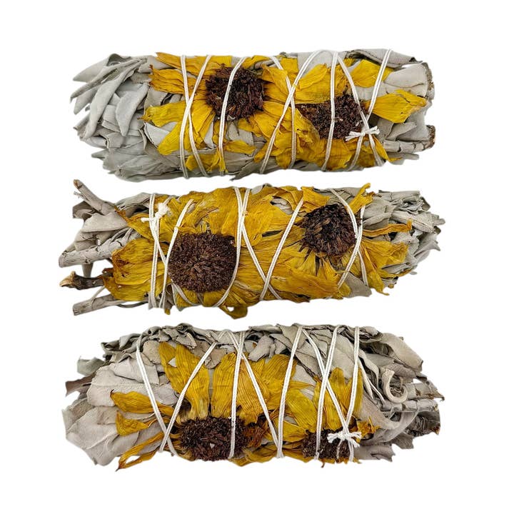 Sunflower Sage Smudge Stick, Burn Wand for wholesale by Liv Rocks