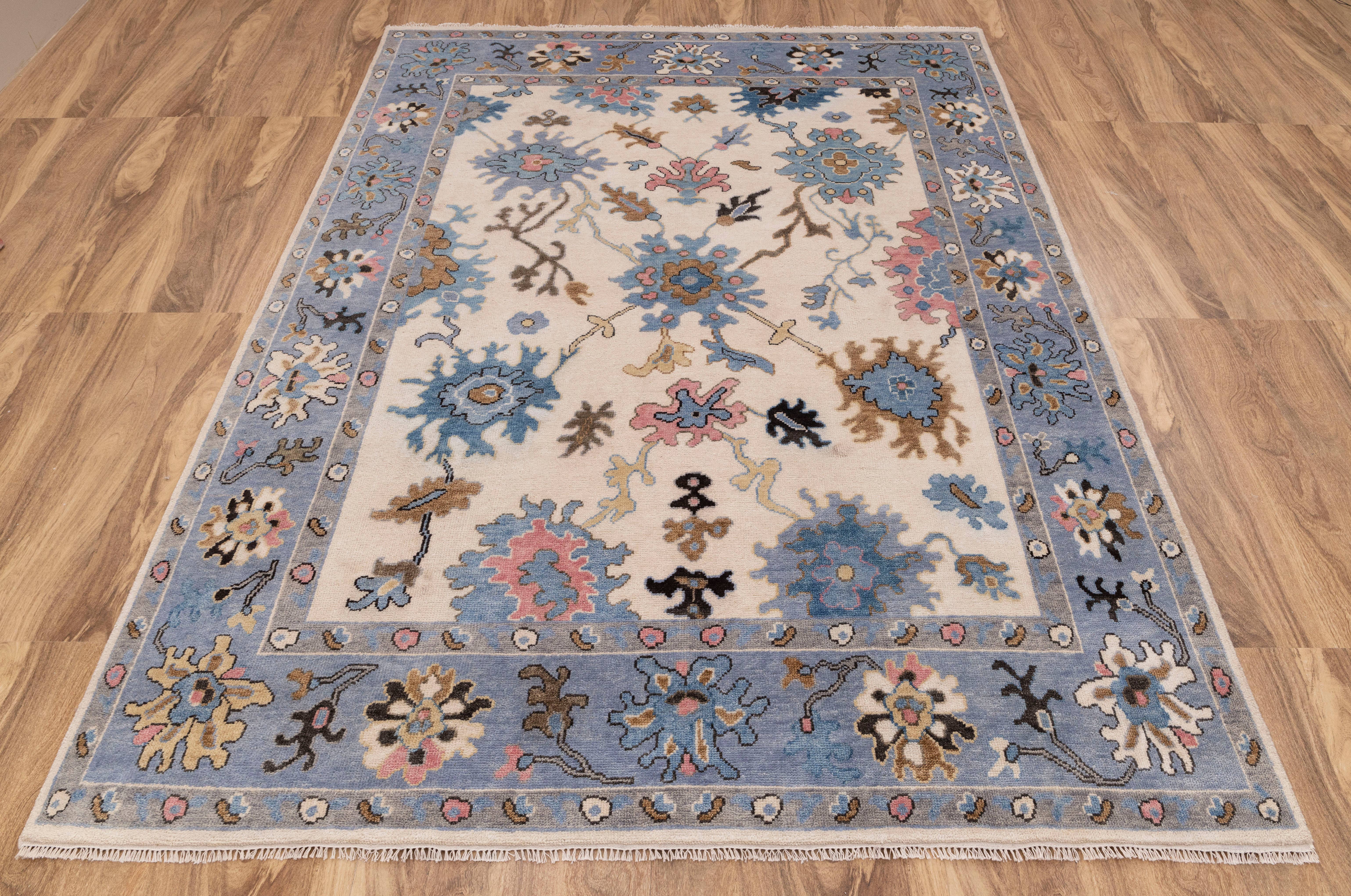 Aesthetic Homes LLC - Wholesale Area Rug - 9x12 Ivory Blue Oushak Wool Rug - Hand Knotted 84082