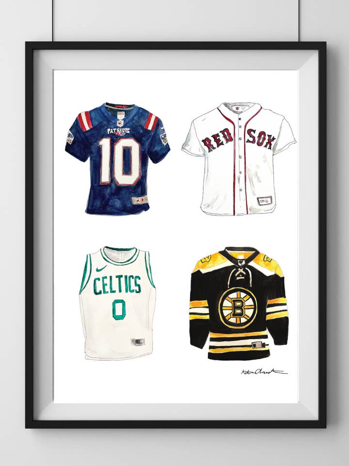 Boston Sports Jerseys Watercolor Print for wholesale by KEC Paints
