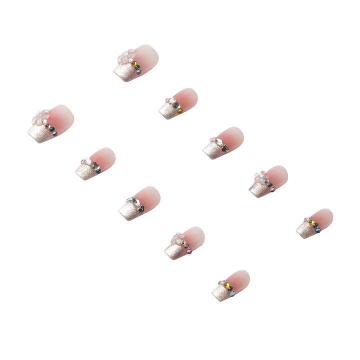 3H Luxury Handmade Press-on Nails - Pink Flower Sparkle for wholesale by 3H Nails