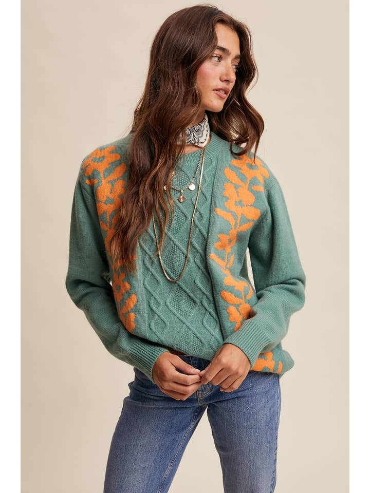 Listicle – Engroshandel Pullover - Dame – Blomstret Panel Kabelstriktrøje LSW08802