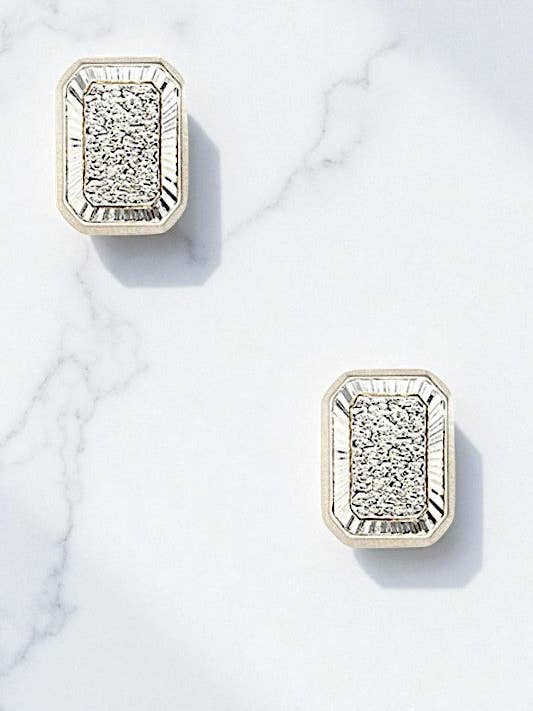 LINE ETCHED RECTANGLE POST EARRING for wholesale by Andrea Bijoux