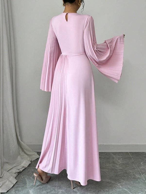 PINK ​Flared Sleeve Pleated Maxi Dress for wholesale on Faire