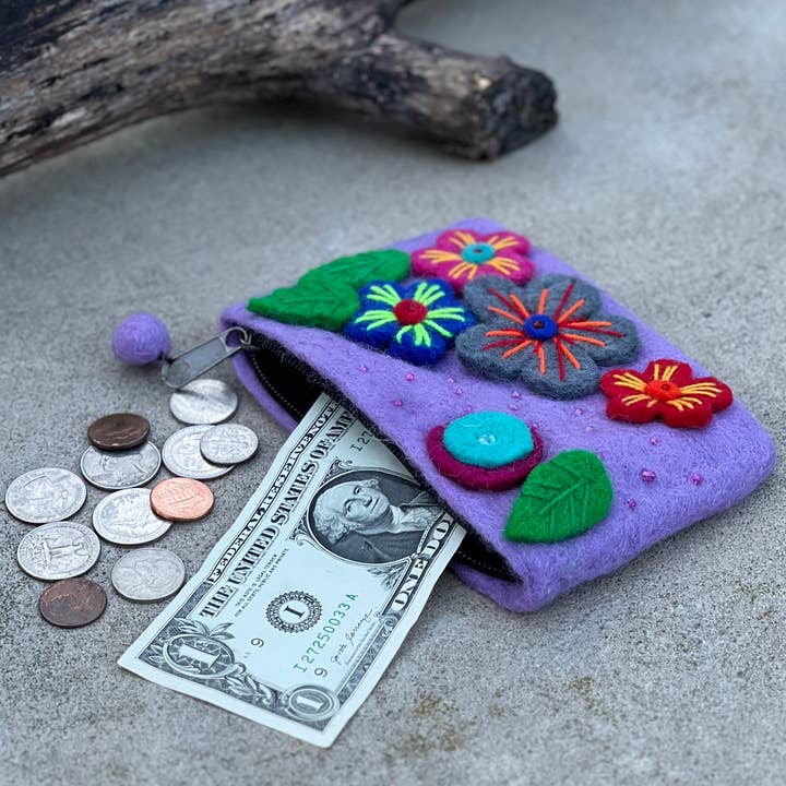 Lungta Imports - Wholesale Coin Purse - Women's - Felted Floral Coin Purse, Kids Pouch, Makeup Pouch12