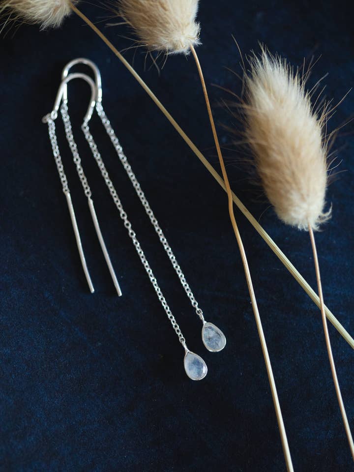 Fili per orecchini in pietra di luna, in argento Sterling per la vendita all'ingrosso da parte di Meelah Collections