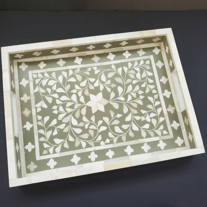 Bandeja decorativa otomana grande con incrustaciones de hueso para venta al por mayor de Gibb & Daan