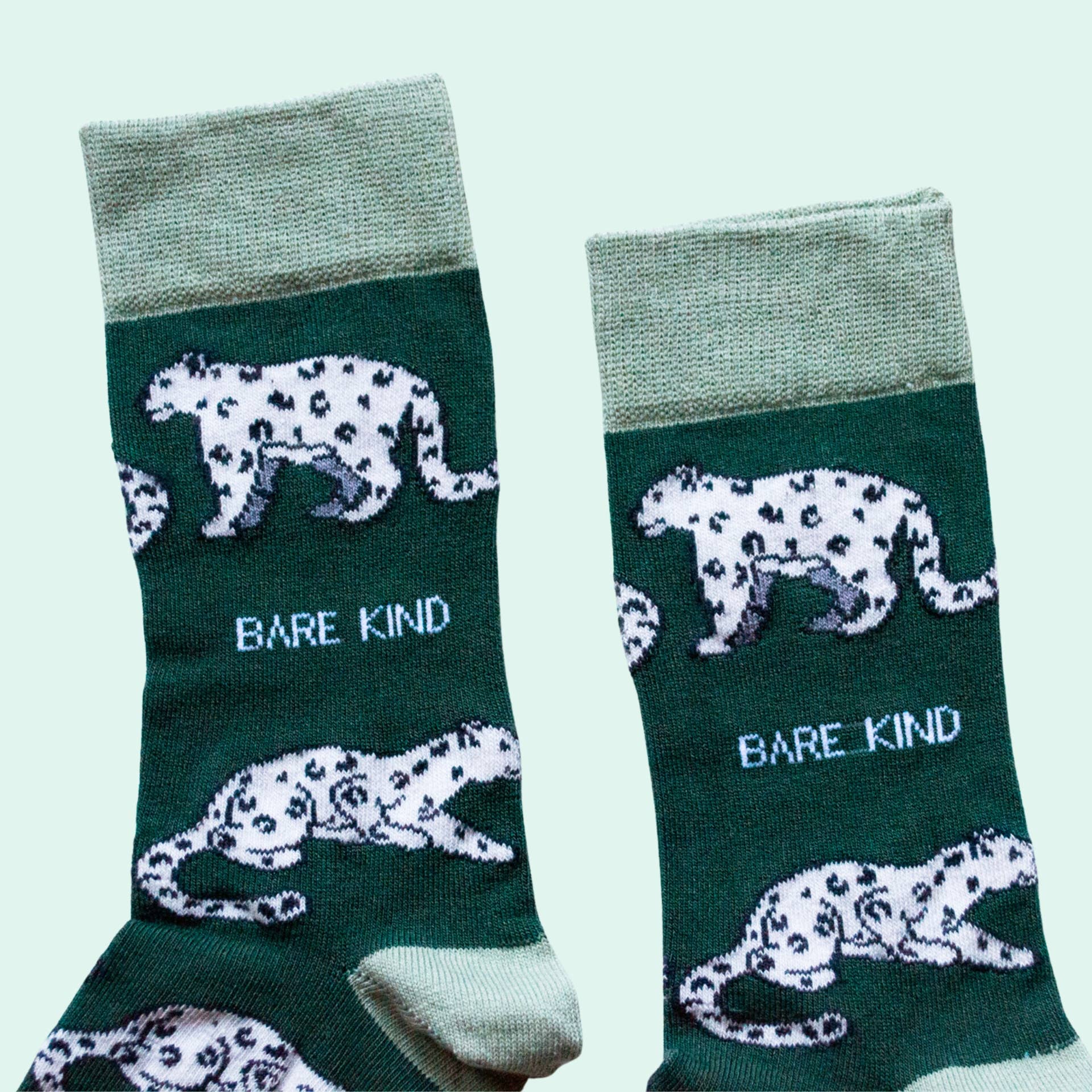 Bare Kind Socks - Wholesale Socks - Unisex - Snow Leopard Socks | Bamboo Socks | Sea Green Socks2