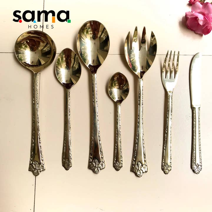 SAMA Homes - Wholesale Flatware Set - Sama Homes Brass Cutlery Set of 27 Piece handcrafted by Indian Artisans1