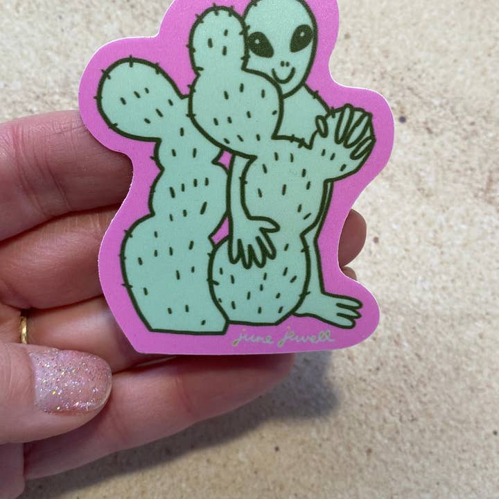 June Jewell Designs - Wholesale Sticker - 3” Pink Alien Vinyl Sticker2