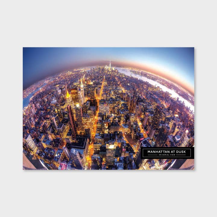 NYC Postkarte - Luftaufnahme von Manhattan bei Sonnenaufgang - 50 Stk. für den Großhandel von Blu Ink Press, Inc.